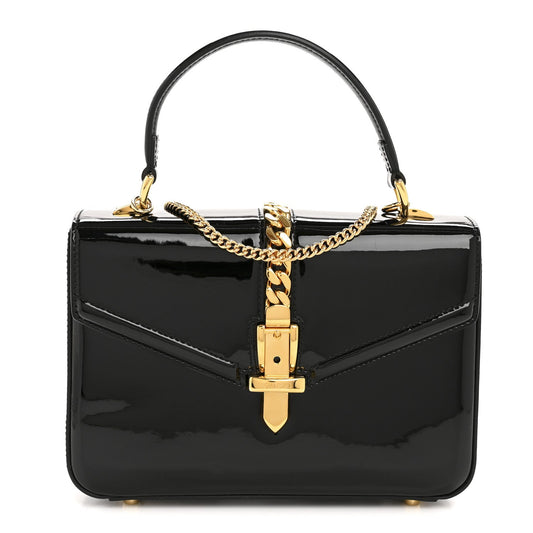 Mousse Top Patent Mini Sylvie 1969 Top Handle Bag Black