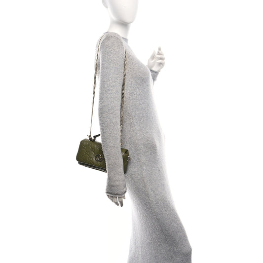 Lambskin Embossed Mini GG Milano Top Handle Shoulder Bag Green