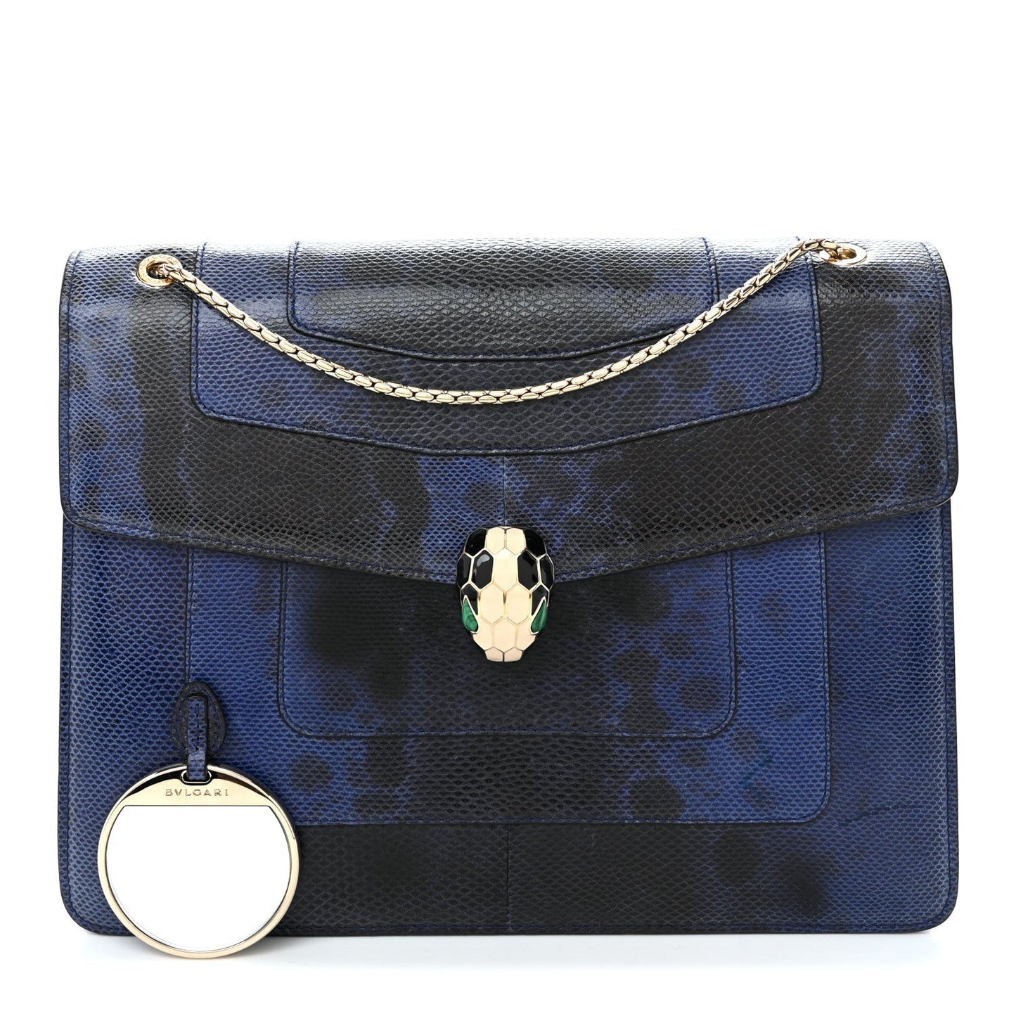 Shiny Karung Medium Serpenti Forever Crossbody Bag Dark Blue