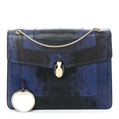 Shiny Karung Medium Serpenti Forever Crossbody Bag Dark Blue