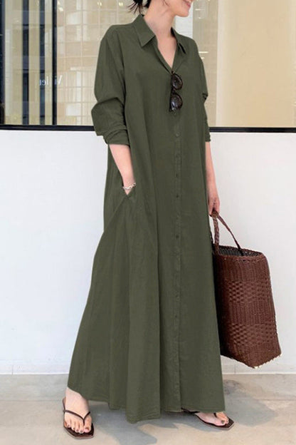 Vestido largo casual holgado sencillo de manga larga