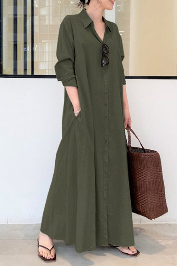 Vestido largo casual holgado sencillo de manga larga
