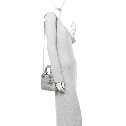 Metallic Lambskin Cannage Mini Lady Dior Grey