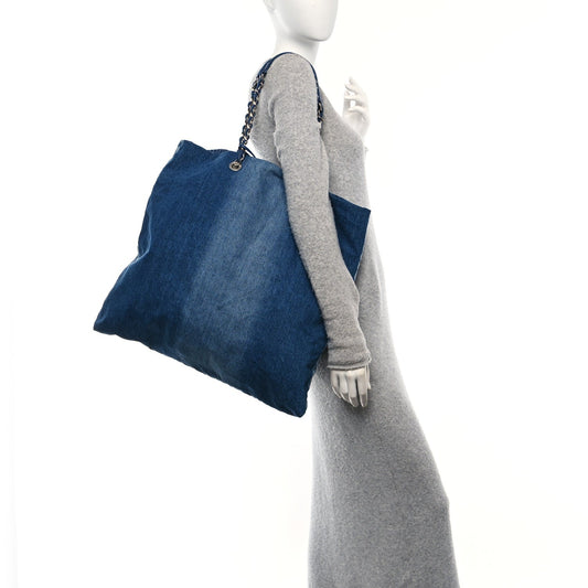 Denim Printed Shopping Bag Blue