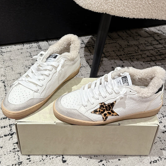 Golden Goose 2025 Star Sneaker White Black mix Leopard Wool Cowhide 500588