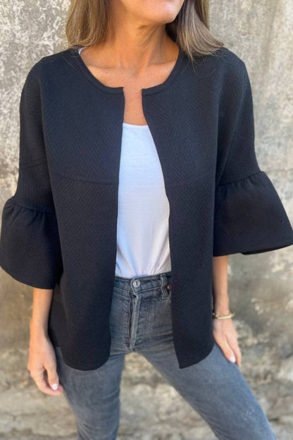 Chaqueta holgada de cuello redondo y mangas acampanadas con patchwork de moda