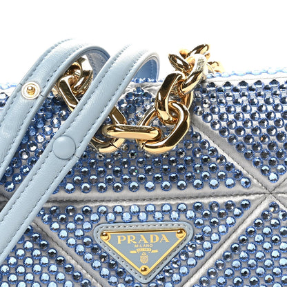 Satin Crystal Mini Bag With Chain Celeste