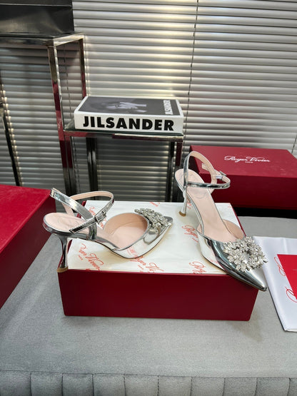Flower Strass Buckle Slingback Pump 90 Silver