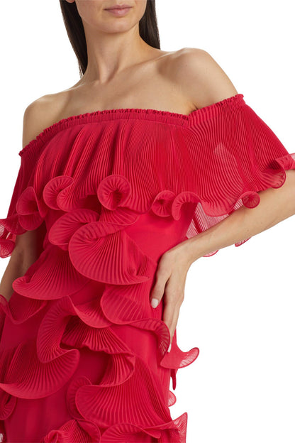 Vestido largo con volantes y hombros descubiertos Caroline 