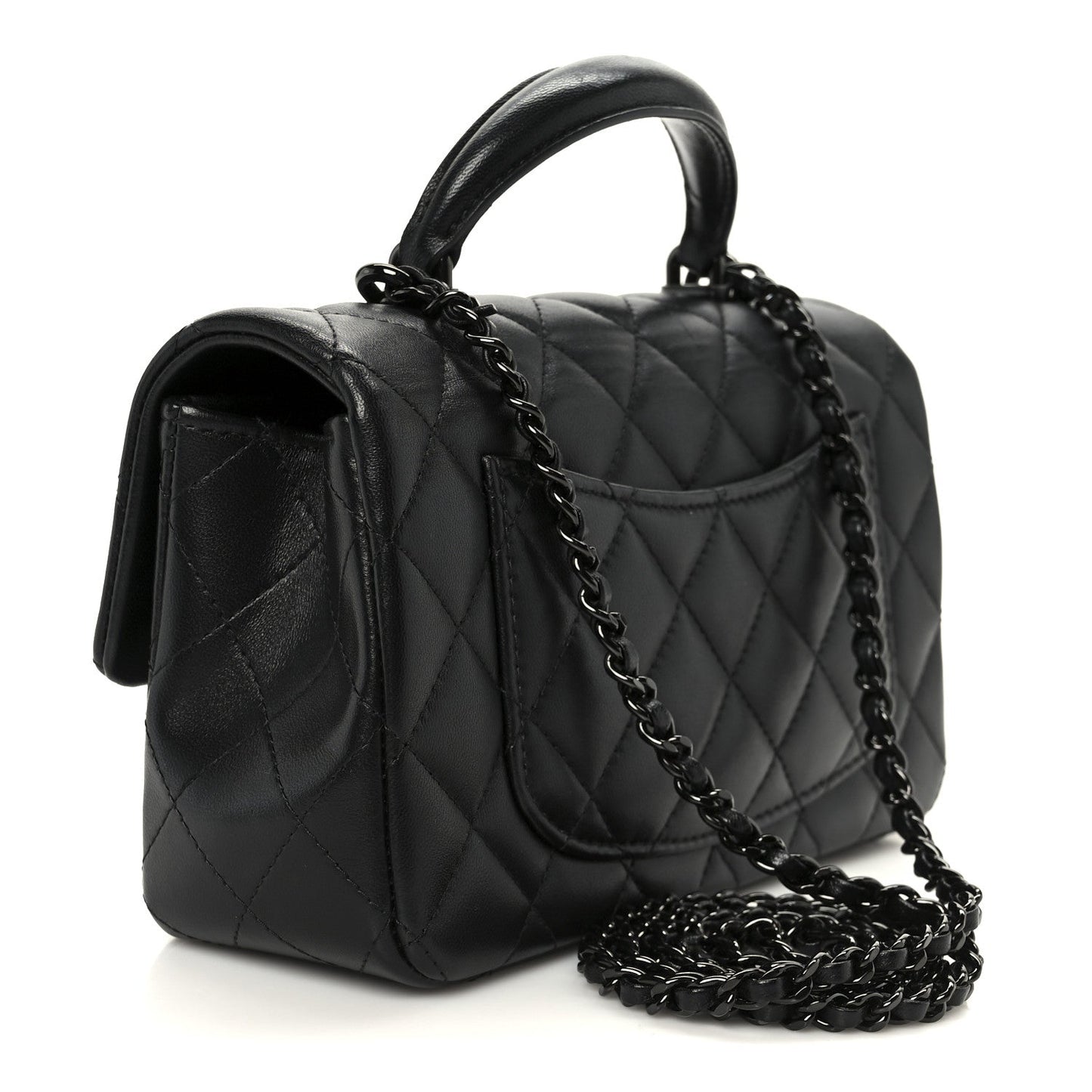 Lambskin Quilted Mini Top Handle Rectangular Flap So Black