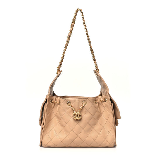 Caviar Quilted Small Chanel 25 Handbag Dark Beige
