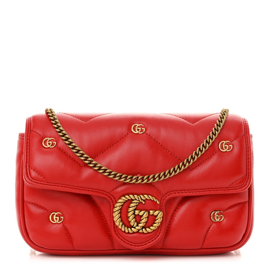 Calfskin Matelasse Double G Studs Mini Torchon GG Marmont Shoulder Bag Hibiscus Red