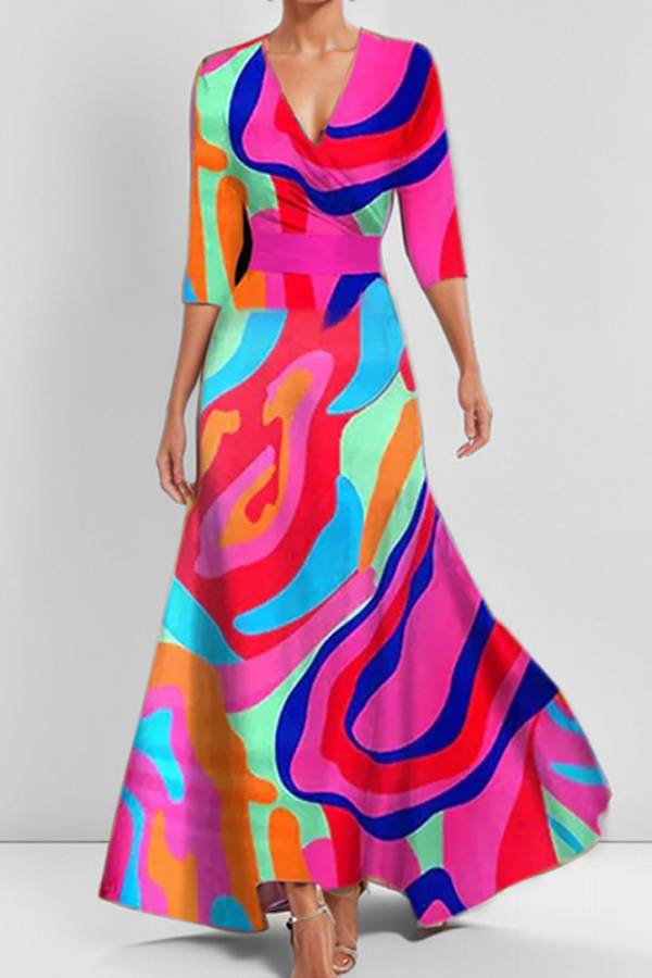 Vestido de manga larga con escote en V y cintura ajustada con temperamento
