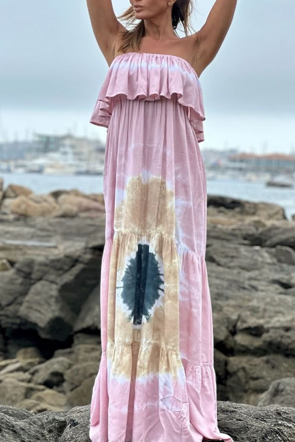 Vestido largo batik con volantes hecho a mano