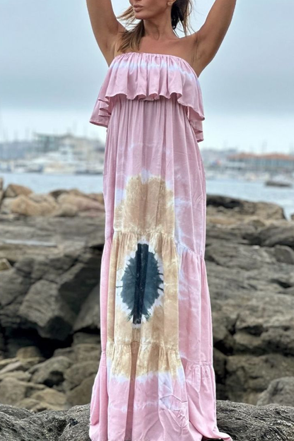 Vestido largo batik con volantes hecho a mano
