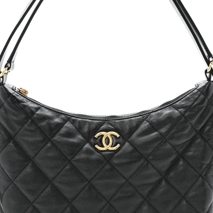 Lambskin Quilted Maxi Hobo Black