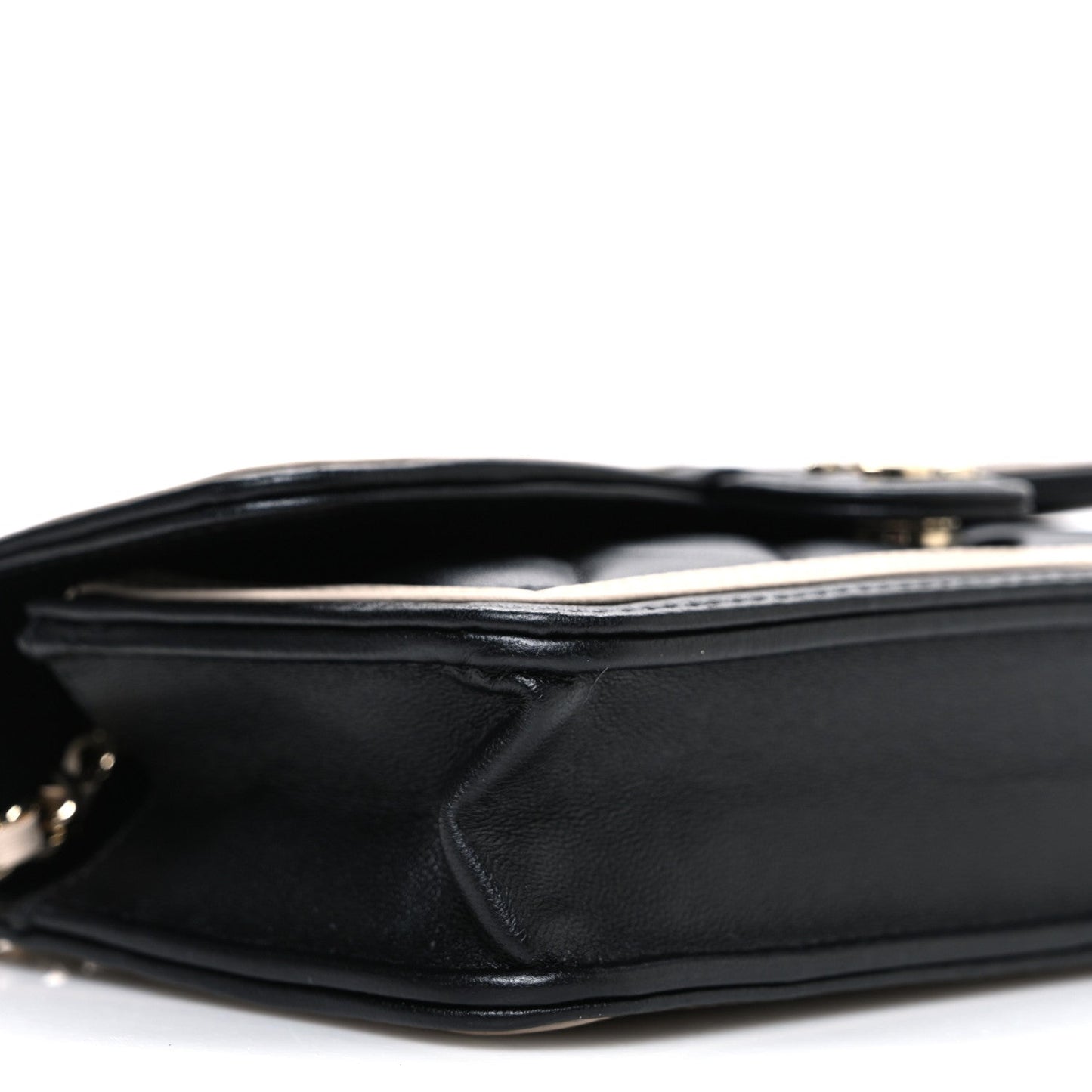 Lambskin Quilted Phone Holder Wallet With Chain Black Beige