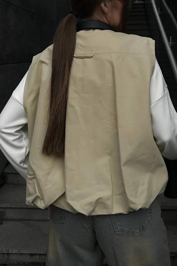 Chaleco informal holgado sin mangas con bolsillos a la moda