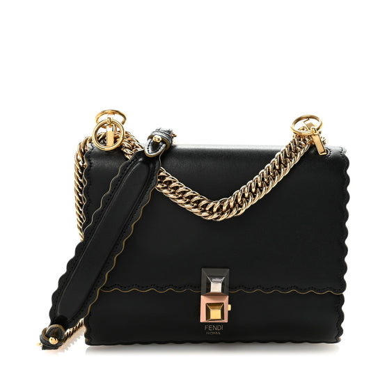 Vitello Liberty Scalloped Studded Small Kan I Shoulder Bag Black