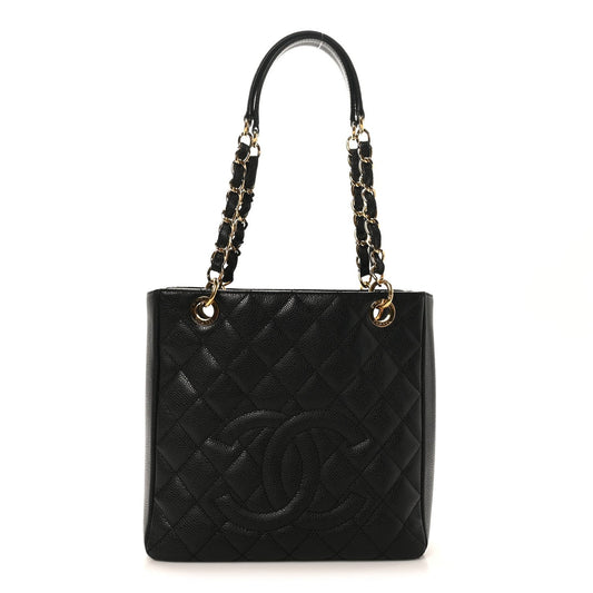 Caviar Quilted Petit Shopping Tote PST Black