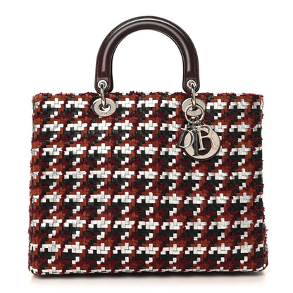 Lambskin Woven Tweed Large Lady Dior Red Multicolor