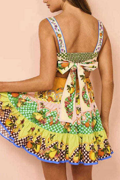 Vestido mini veraniego multicolor con dobladillo preatado en limón