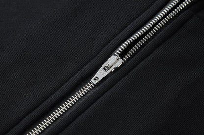 Celine Embroidered Hoodie Zip-up Jacket Black White Cotton