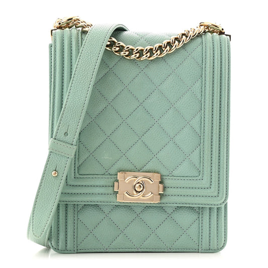 Calfskin Quilted North South Boy Flap Light Blue