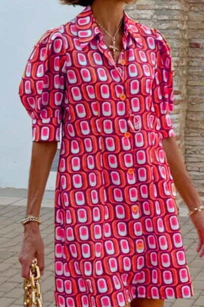 Vestido camisero informal de media manga con estampado a cuadros a la moda 