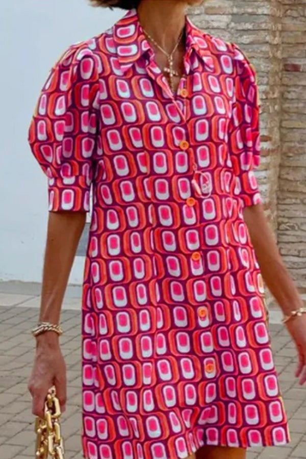 Vestido camisero informal de media manga con estampado a cuadros a la moda 