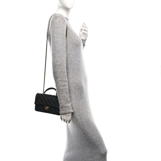 Caviar Quilted Mini Top Handle Rectangular Flap Black