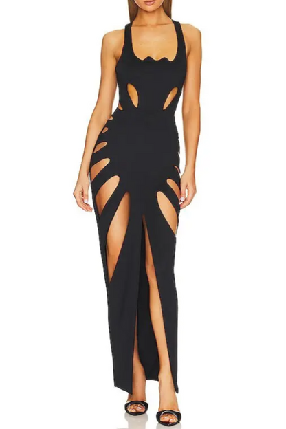 Vestido midi con escote de murciélago y aberturas 