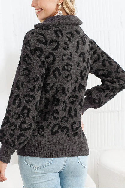 Suéter casual con cuello y cremallera y estampado animal