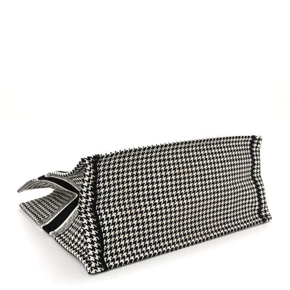 Canvas Houndstooth Embroidered Large Book Tote Black White