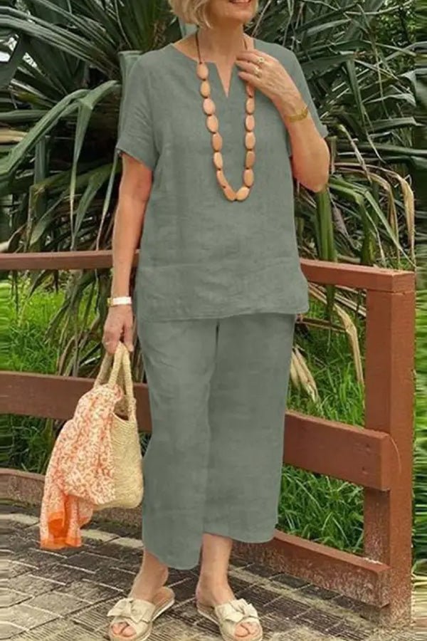 Conjunto de camisa y pantalón holgados informales de color liso