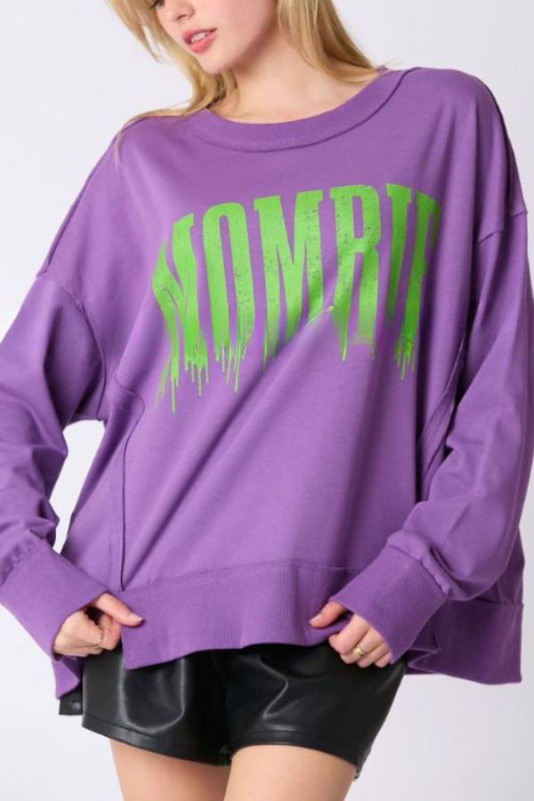 Sudadera informal holgada con estampado de letras de Halloween 