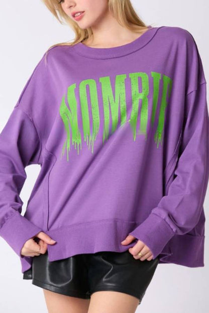 Sudadera informal holgada con estampado de letras de Halloween 