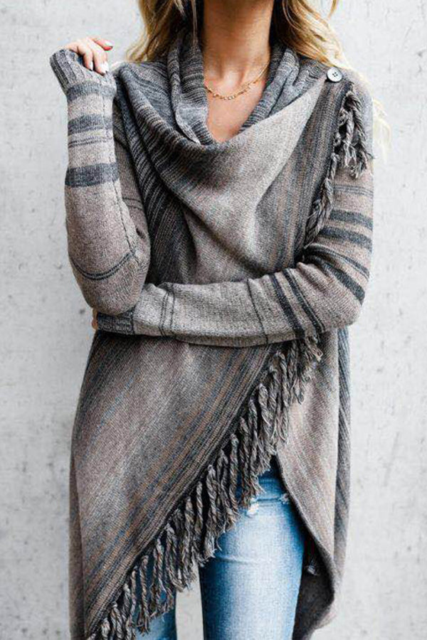 Chaqueta de rayas con flecos, de moda, de corte entallado y largo medio