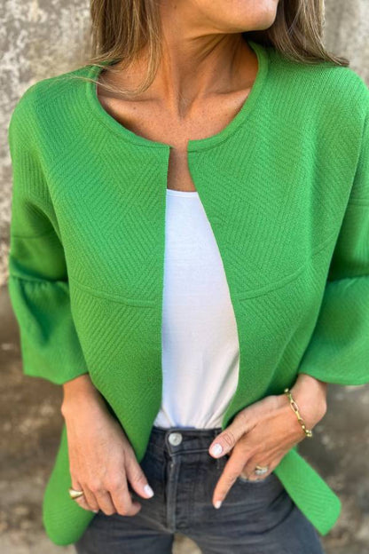 Chaqueta holgada de cuello redondo y mangas acampanadas con patchwork de moda