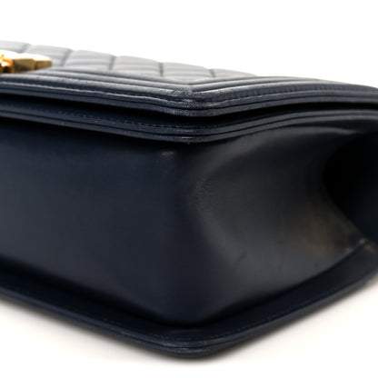 Lambskin Quilted Medium Boy Flap Dark Navy