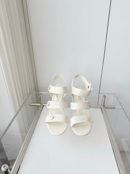 Chanel 26 Turnlock 80 White Sandal Heels in Lambskin 597406