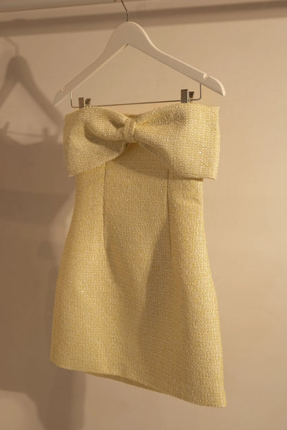 MESHKI Elizabeth Tweed Bow Mini Dress - Lemon