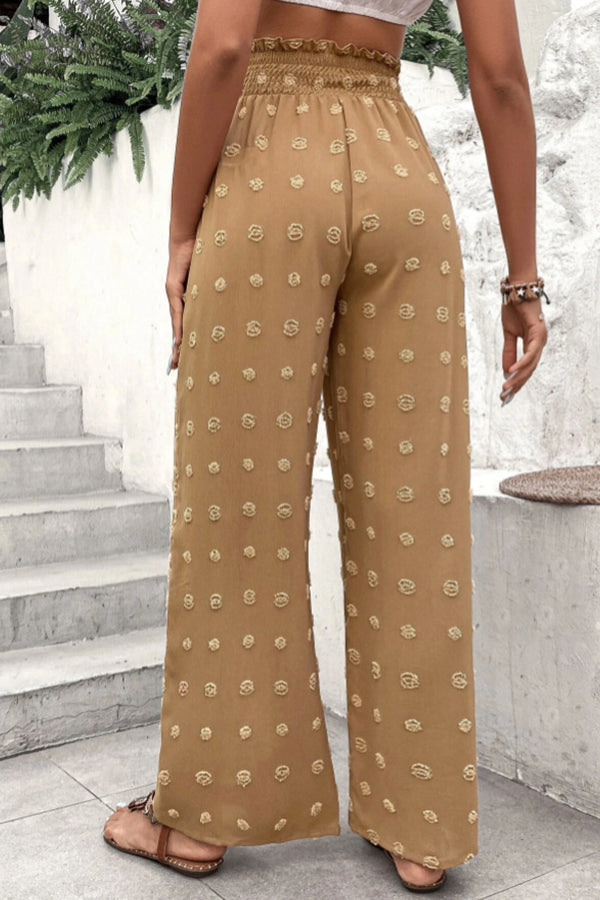 Pantalones casuales de cintura alta con pierna ancha y jacquard