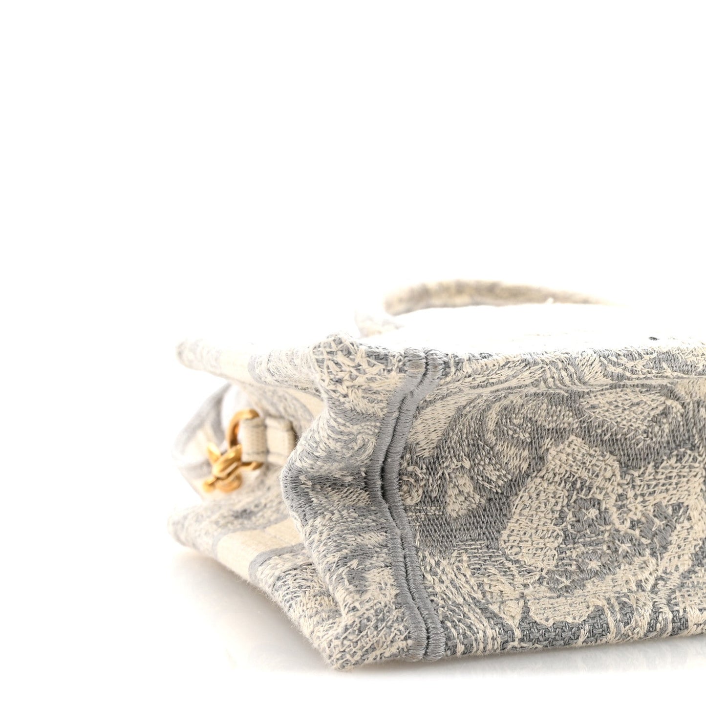Canvas Embroidered Toile De Jouy Reverse Mini Book Tote With Strap Grey