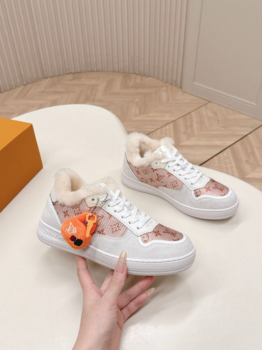 LV Stadium Sneaker White Pink Cowhide Cotton Wool 595428