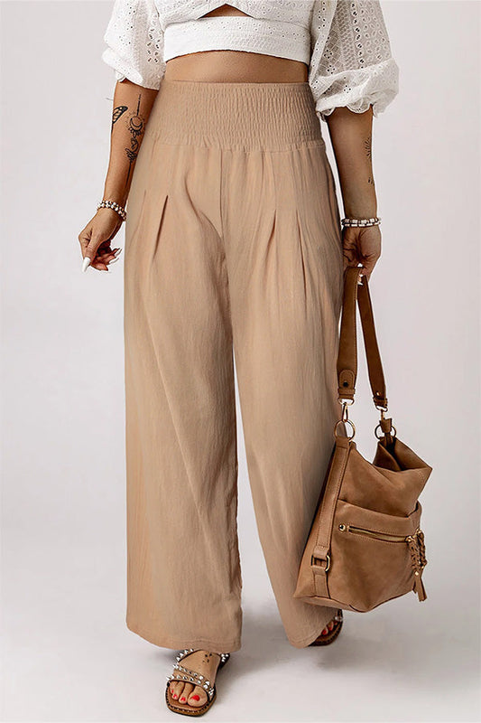 Pantalones de pierna ancha y cintura alta con fruncido y cintura ancha