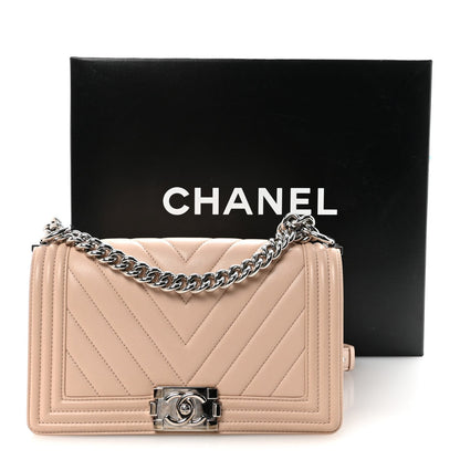 Calfskin Chevron Quilted Medium Boy Flap Light Pink