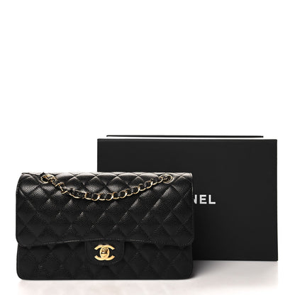 Caviar Quilted Medium Double Flap Black