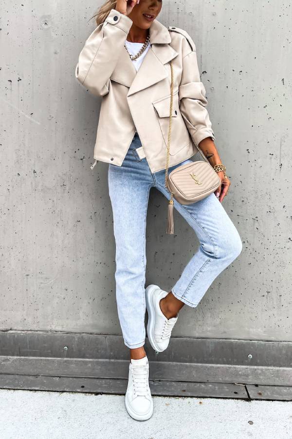 Chaqueta corta de cuero estilo británico con bolsillo de solapa