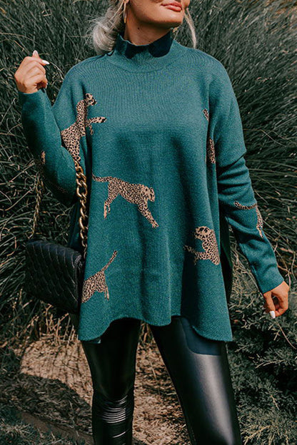 SUDADERA RELAJADA CON ABERTURA DE LEOPARDO, ACOGEDORA Y AMABLE
